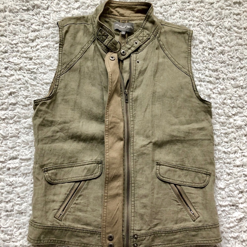 Michael Stars Army Green Linen Vest